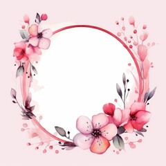 Valentine's Day Frame with Pink Watercolor Flowers. Delightful Circle Illustration with copy-space. Generative AI
