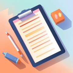 checklist delight: a tablet displaying a cheerful checklist in pastel hues, cartoon style