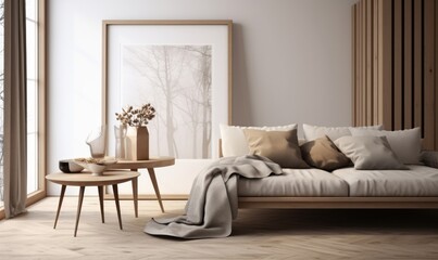 Scandinavian livingroom Background. Contemporary Interior Design. Generative AI