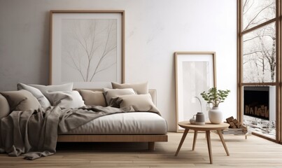 Scandinavian livingroom Background. Contemporary Interior Design. Generative AI