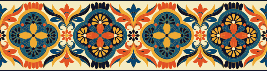 Colorful geometric ethnic pattern. Oriental, western, aztec, tribal traditional. seamless pattern. fabric, tile, background, carpet, wallpaper, clothing, sarong,wrapping, Batik, fabric,Vector pattern © pichet