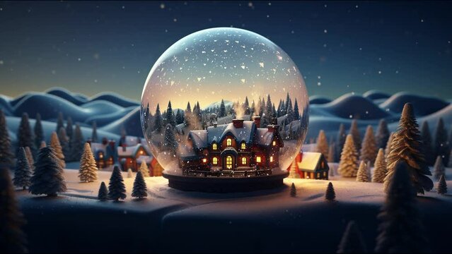 Boule &agrave; Neige de No&euml;l avec Paysage Hivernal et Chute de Neige