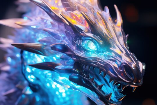 head of powerful magic dragon close-up view, ai tools generate image