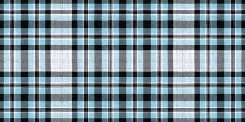 Minimal winter blue tartan linen border. Banner of unisex country cottage plain cotton plaid endless edging.