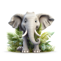 Cartoon 3d of elephant in the jungle isolated on white 