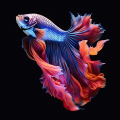 Colorful fighting fish have beautiful tails and fins. AI generated illustrations.