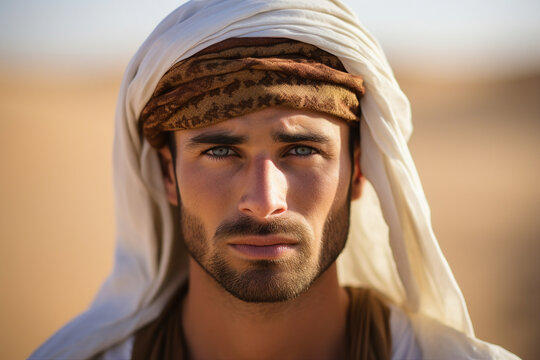 Young arab man in national clothes and turban Muslim man Saudi african moroccan yemenite persian men generative ai