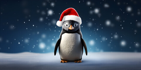 Fototapeta premium Christmas Penguin Wallpaper with Bokeh Background