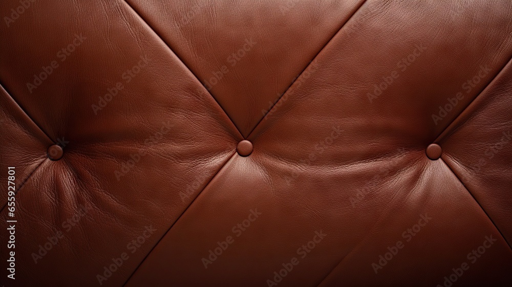 Poster a close up of a brown leather couch with buttons on it. generative ai
