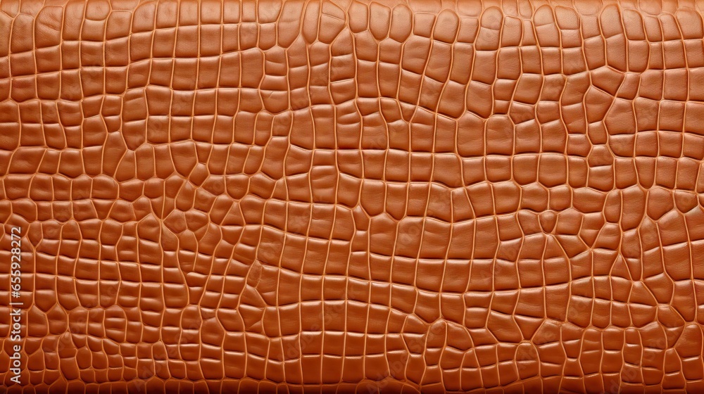 Poster an orange leather textured surface with a pattern of small squares. generative ai