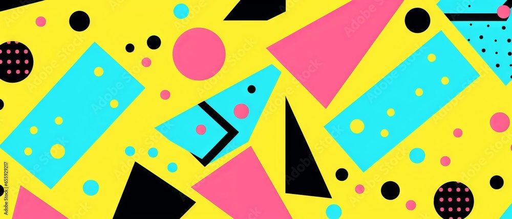 Poster memphis style abstract seamless pattern with geometric shapes in 80s 90s retro hipster theme. vector