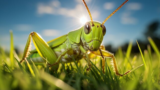 Grasshopper preparing to leap, macro photography