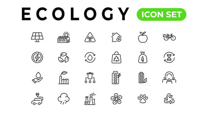 Ecology line icons set. Renewable energy outline icons collection. Solar panel, recycle, eco, bio, power, water - stock vector