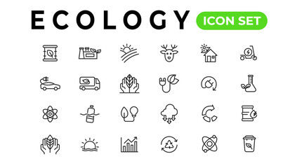 Ecology line icons set. Renewable energy outline icons collection. Solar panel, recycle, eco, bio, power, water - stock vector