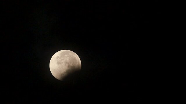 A lunar eclipse and with some clouds passing through 