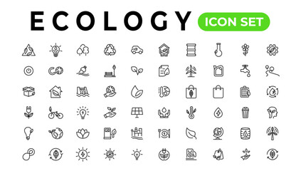 Fototapeta na wymiar Ecology line icons set. Renewable energy outline icons collection. Solar panel, recycle, eco, bio, power, water - stock vector