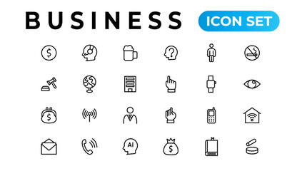 Business and Finance web icons in line style. Money, bank, contact, infographic. Icon collection. Vector illustration