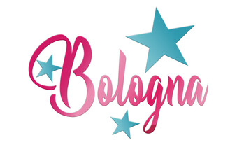 Bologna -city ​​name -word - Vector Graphics with stars - blue and pink color -ideal for websites, presentations, greetings, banners, cards, t-shirt, sweatshirt, prints, mug, Sublimation, Cricut