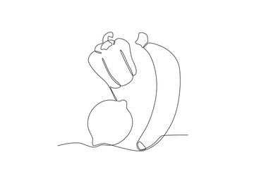 Fruits and vegetables for vegans. World vegan day one-line drawing