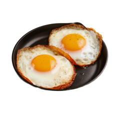 Fried eggs in a pan on a light transparent background. PNG file. Generative AI