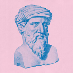 Ancient Greek Philosopher Halftone Illustration Pythagoras Geometry And Mathematician History   - obrazy, fototapety, plakaty