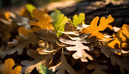  Sunlit oak leaves