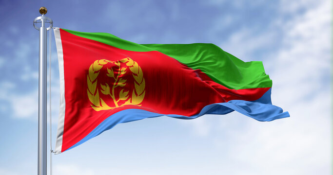 Eritrea national flag waving on a clear day