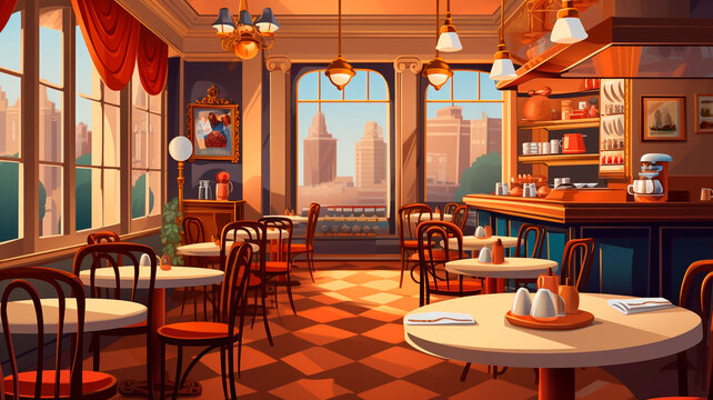 A restaurant or cafe is a place for breakfast, lunch or dinner. A successful restaurant, unique menu, atmosphere and high level of service. Generative AI 