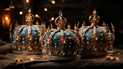 Fototapeta na wymiar three luxury vintage crowns for the holiday Three Kings Day