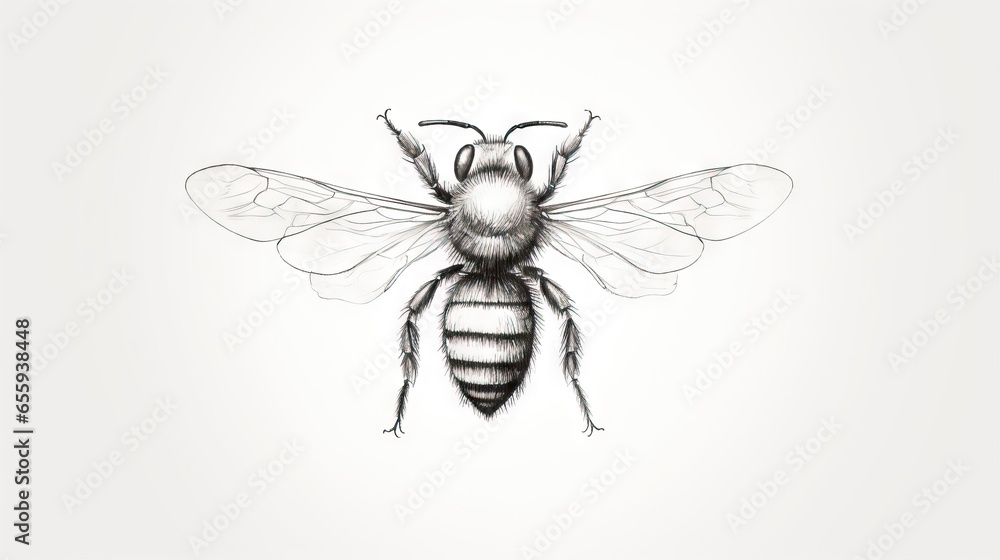 Poster a drawing of a bee on a white background with a black outline. generative ai