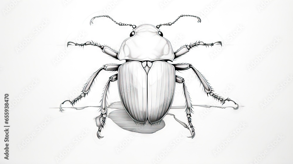 Poster a drawing of a bug on a white background with lines. generative ai