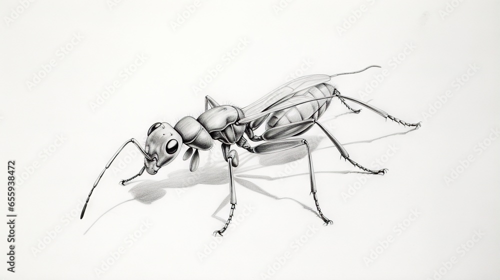 Poster a drawing of a bug on a white background with a shadow. generative ai