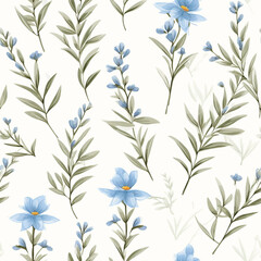 Rosemary with delicate blue flower. seamless pattern.