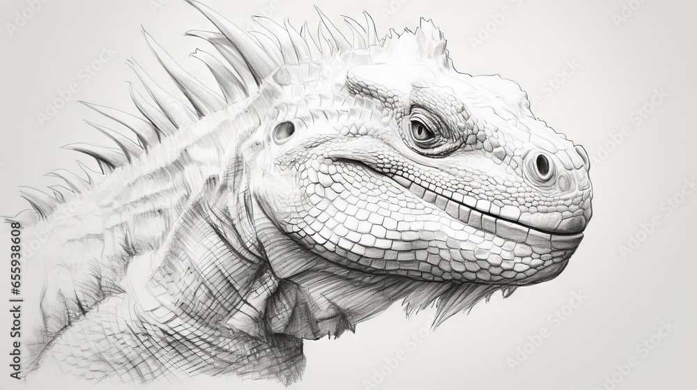 Poster a drawing of a large lizard with a long neck and sharp teeth. generative ai