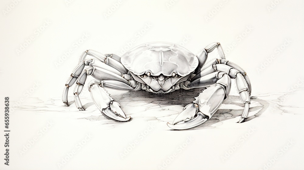 Aufkleber a drawing of a white crab on a white background with a black outline. generative ai