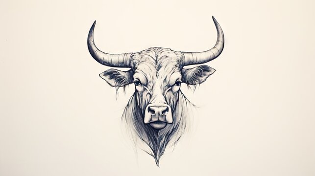  a drawing of a bull's head with long horns.  generative ai