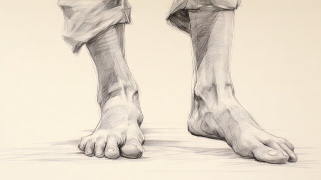  a pencil drawing of a person's feet and ankles.  generative ai