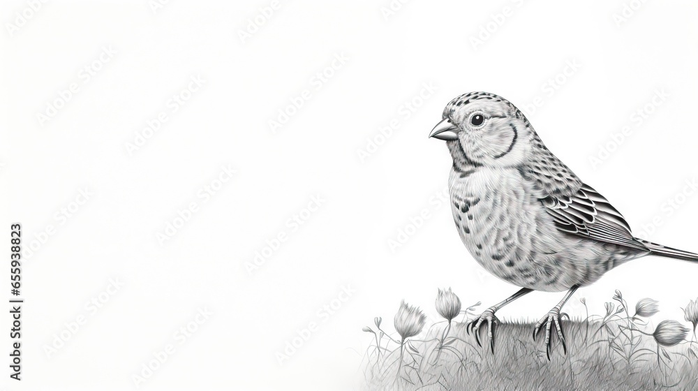 Poster a drawing of a bird standing on a patch of grass. generative ai