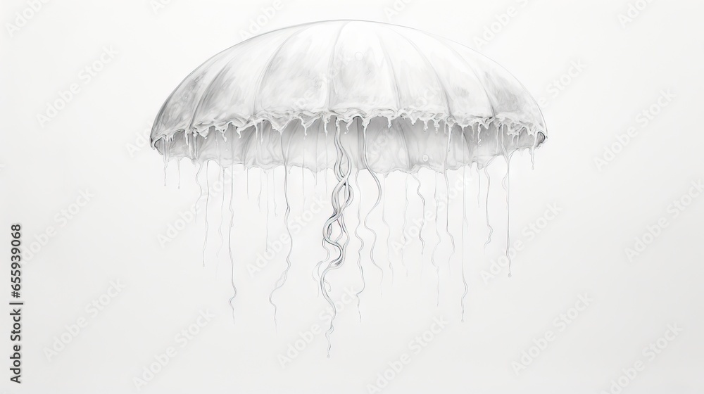Poster a drawing of a jellyfish with white water dripping from it. generative ai