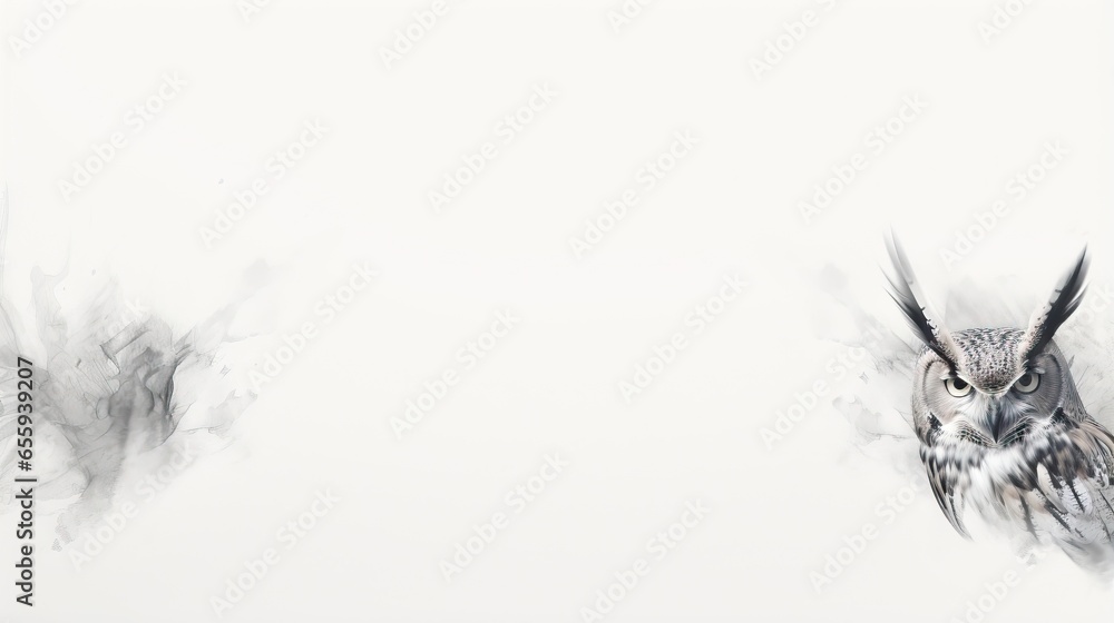 Poster an owl is standing in front of a white background with smoke. generative ai