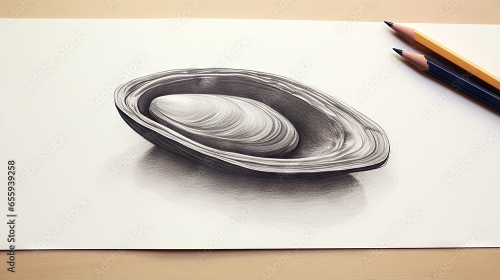Poster a pencil drawing of a shell on a piece of paper. generative ai
