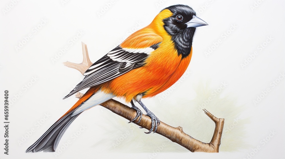 Poster a drawing of a bird sitting on top of a tree branch. generative ai
