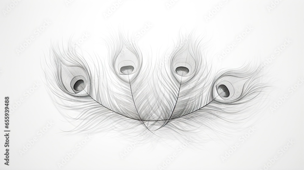 Poster a drawing of a feather with a white background and a white background. generative ai