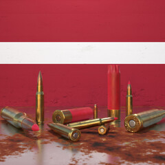 Bullets in front of Latvia flag