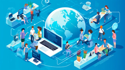 graphic illustration of online education of schoolchildren and students, image of online education system in the modern world. Generative AI