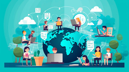 graphic illustration of online education of schoolchildren and students, image of online education system in the modern world. Generative AI