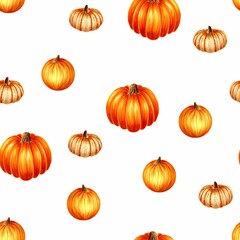 Seamless pattern from colorful pumpkins on white background, hand drawn marker illustration in watercolor technique. For wallpapers, wrapping paper, fabric, textile, products packaging and labels etc.