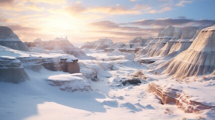 Badlands snow background: a serene and majestic illustration of snowy landscape with rocks and mountains - Powered by Adobe