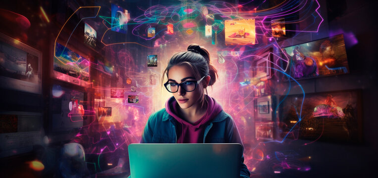 image of online education system in the modern world, new technologies for teaching schoolchildren and students. Generative AI