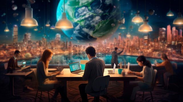 image of online education system in the modern world, new technologies for teaching schoolchildren and students. Generative AI